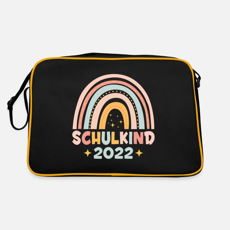 Bunter Regenbogen Schulkind 2022 - Retro Tasche - Schwarz/Gold