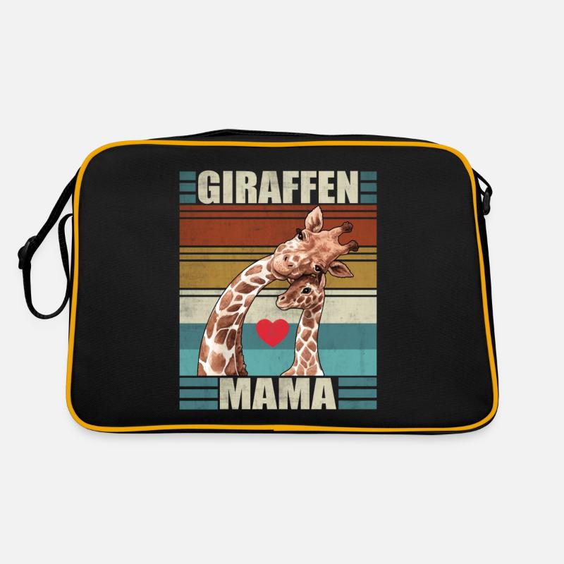 Giraffen Mama Kind Retro Giraffe - Retro Tasche - Schwarz/Gold