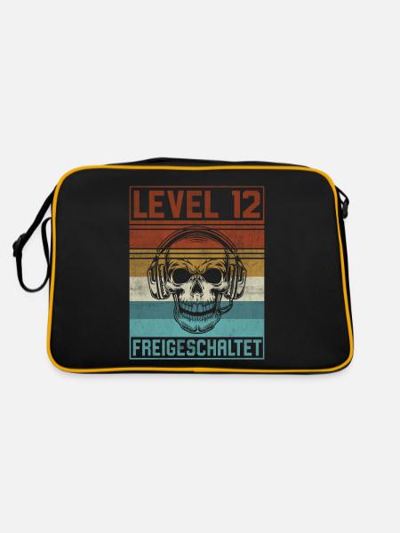 12. Geburtstag Gamer Level 12 Jahre - Retro Tasche - Schwarz/Gold - Hinten