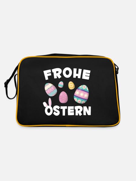 Frohe Ostern Regenbogen Frauen Mädchen Ostereier H - Retro Tasche - Schwarz/Gold - Hinten