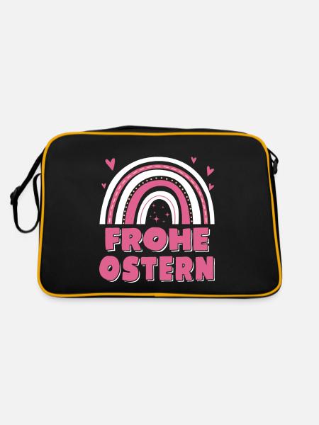 Oster Regenbogen Frohe Ostern - Retro Tasche - Schwarz/Gold - Hinten