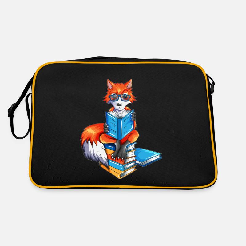 Fuchs Nerd Bücher lesen Leseratte Bibliothek Buch - Retro Tasche - Schwarz/Gold