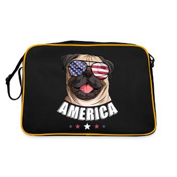 America Dog 4th of July American Flag USA Pug - Retro Tasche - Schwarz/Gold - Hinten