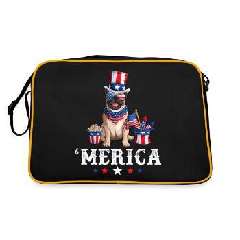Pug Merica Dog 4th of July USA American Flag - Retro Tasche - Schwarz/Gold - Hinten