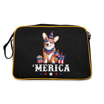 Corgi Merica Dog 4th of July USA American Flag - Retro Tasche - Schwarz/Gold - Hinten