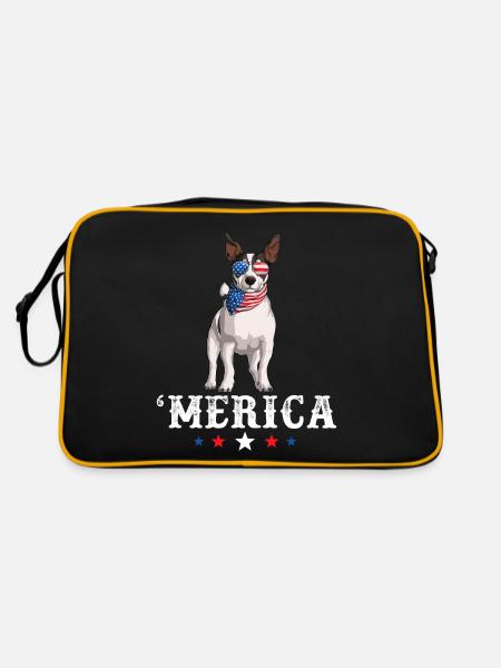 Jack Russell Merica Men Women USA American Flag - Retro Tasche - Schwarz/Gold - Hinten