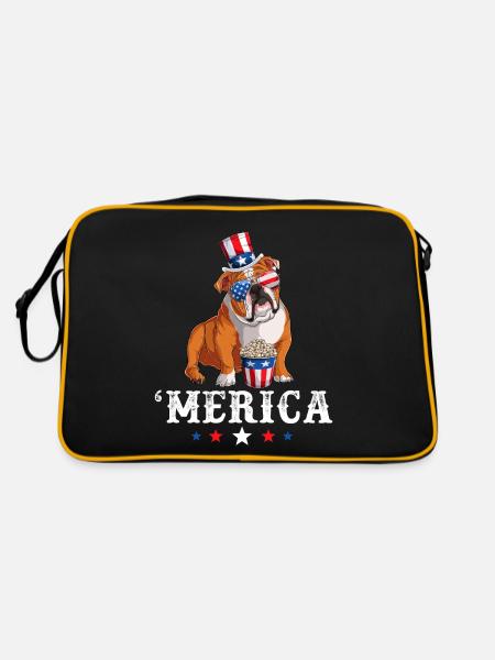 Merica Bulldog Men Women USA American Flag English - Retro Tasche - Schwarz/Gold - Hinten