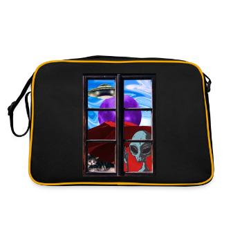 Strange alien cat UFO - Retro Bag - black/gold - Back