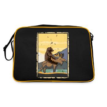 Bear rides moose Eerie nature - Retro Bag - black/gold - Back