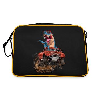 Trex Monster Truck Dirt Race Dinosaurs - Retro Bag - black/gold - Back