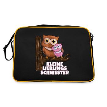 Eulen Geburt Baby Kleine Lieblings Schwester - Retro Tasche - Schwarz/Gold - Hinten