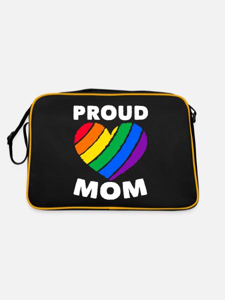 Fière Mère Cœur Coloré LGBTQ Drapeau Arc-en-ciel - Sac Retro - noir/or - Dos