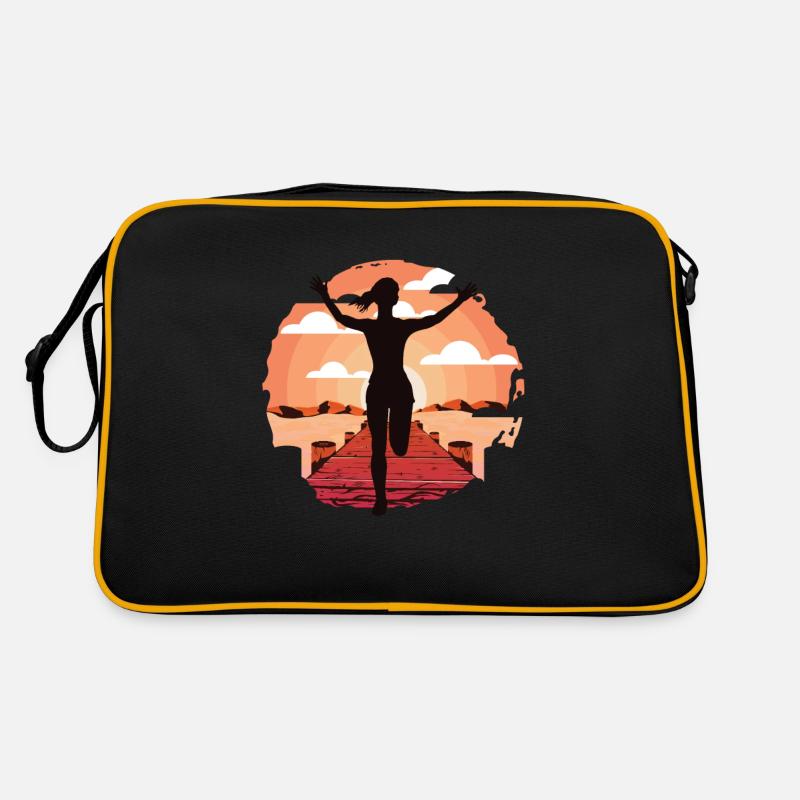Marathon, Trailrunning Läuferin - Retro Tasche - Schwarz/Gold