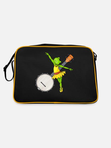 Ballett tanzender Frosch Banjo Bluegrass Musik - Retro Tasche - Schwarz/Gold - Hinten