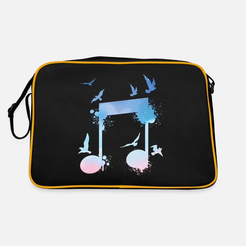 Bunte Musiknote Vögel Musikant - Retro Tasche - Schwarz/Gold
