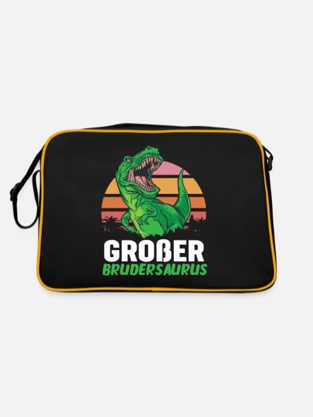 Dinosaurier Großer Bruder - Retro Tasche - Schwarz/Gold - Hinten
