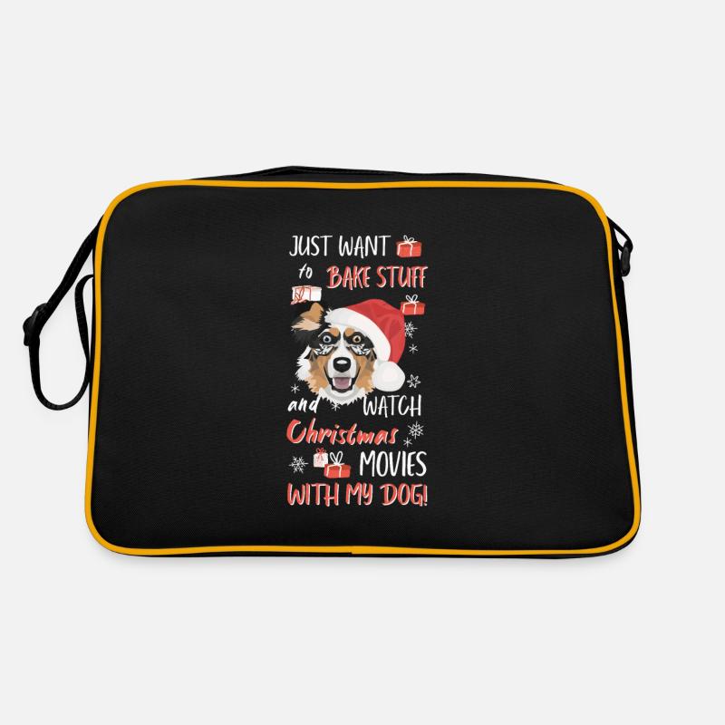 Australian Shepherd Frohe Weihnachten - Retro Tasche - Schwarz/Gold