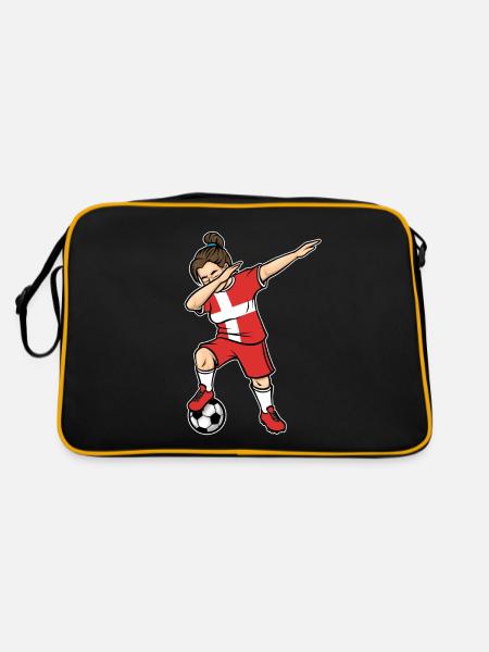 Dabbing Soccer Player Girls Denmark Soccer - Retro Bag - black/gold - Back