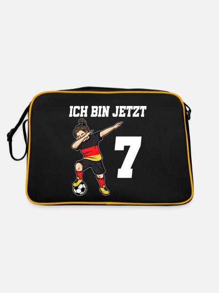 Fußballer 7 Jahre alt Mädchen Deutschland Fußball - Retro Tasche - Schwarz/Gold - Hinten