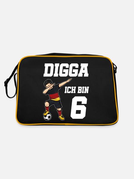 Fußball Junge 6. Geburtstag Fußballer Deutschland - Retro Tasche - Schwarz/Gold - Hinten