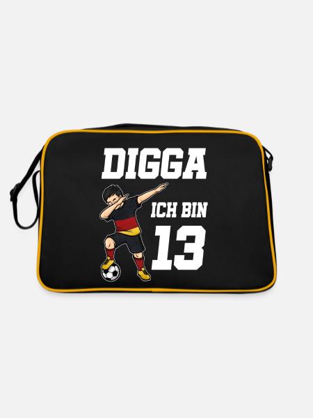 Fußball Junge 13. Geburtstag Fußballer Deutschland - Retro Tasche - Schwarz/Gold