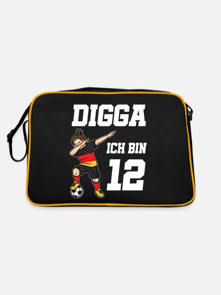 Fußball Mädchen 12. Geburtstag Fußballer Deutschla - Retro Tasche - Schwarz/Gold - Hinten