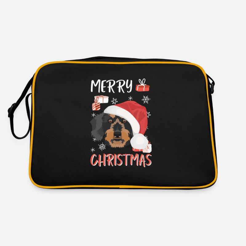 Wire-haired Dachshund Merry Christmas - Retro Bag - black/gold