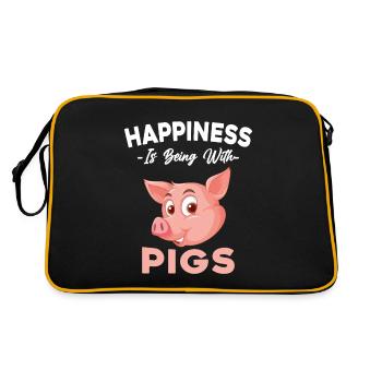 Glück ist, mit Schweinen zusammen zu sein Geschenk - Retro Tasche - Schwarz/Gold - Hinten