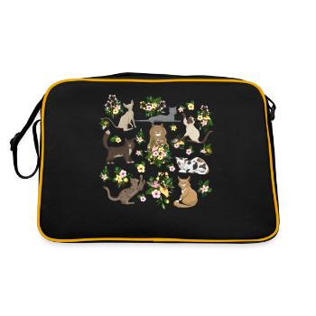 Chats Ludiques Fleurs Mignons Félins - Sac Retro - noir/or - Dos