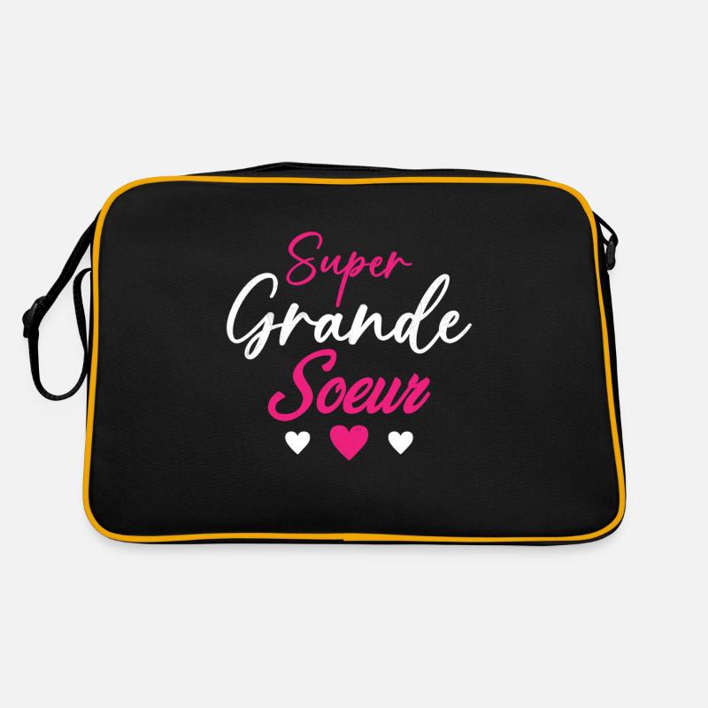 Cadeau De Cœurs Super Grande Sœur - Sac Retro - noir/or