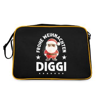 Frohe Weihnachten Diggi Weihnachtsmann Spruch - Retro Tasche - Schwarz/Gold - Hinten