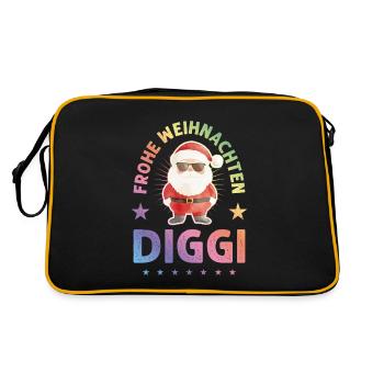 Frohe Weihnachten Diggi Weihnachtsmann Spruch - Retro Tasche - Schwarz/Gold - Hinten