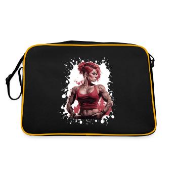 Fitness Frau Muskeln Bodybuilderin - Retro Tasche - Schwarz/Gold - Hinten