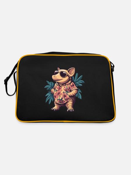 Gürteltier Lustig Sommer - Retro Tasche - Schwarz/Gold - Hinten