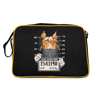 Pferd Reitsport Fahndungsfoto Der Polizei - Retro Tasche - Schwarz/Gold - Hinten