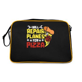 Flugzeug Mechaniker Pizza - Retro Tasche - Schwarz/Gold - Hinten