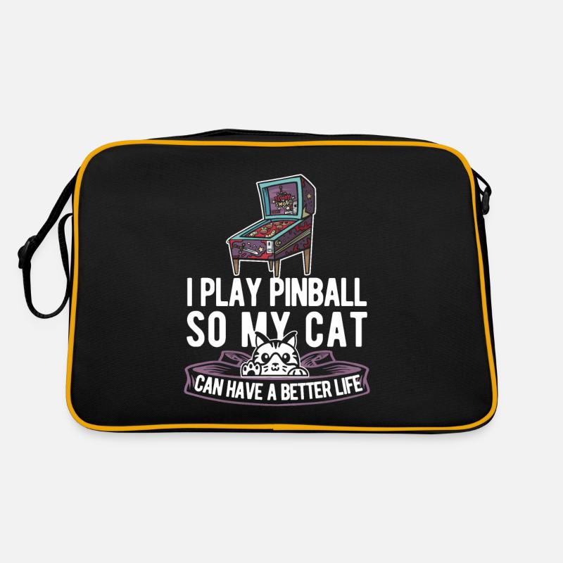 Pinball Katze - Retro Tasche - Schwarz/Gold