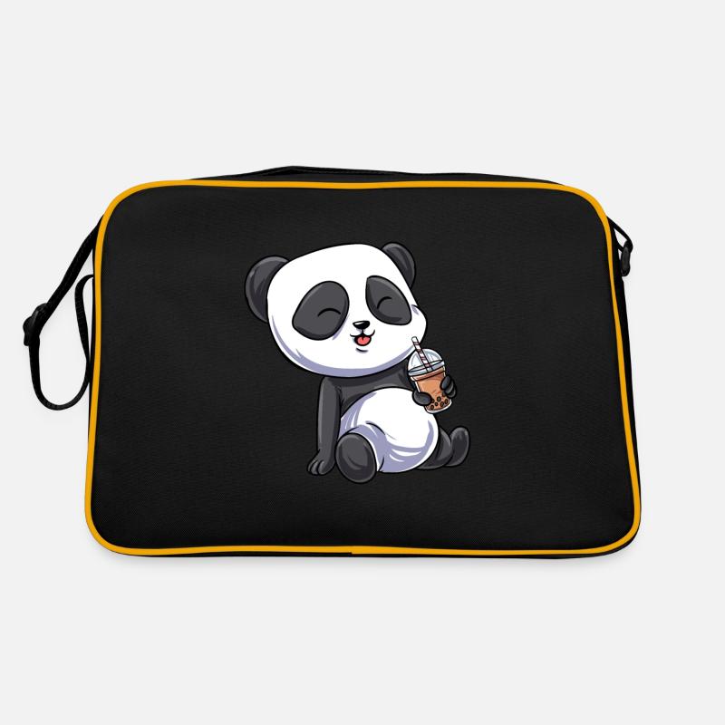Panda Bubble Tea Boba Pandabär Kawaii Bär Kaffee - Retro Tasche - Schwarz/Gold