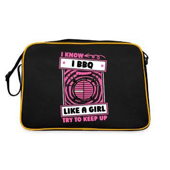 Bbq Grillen Mädchen - Retro Tasche - Schwarz/Gold - Hinten
