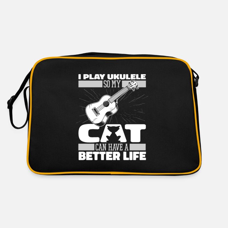 Ukulele Katze - Retro Tasche - Schwarz/Gold