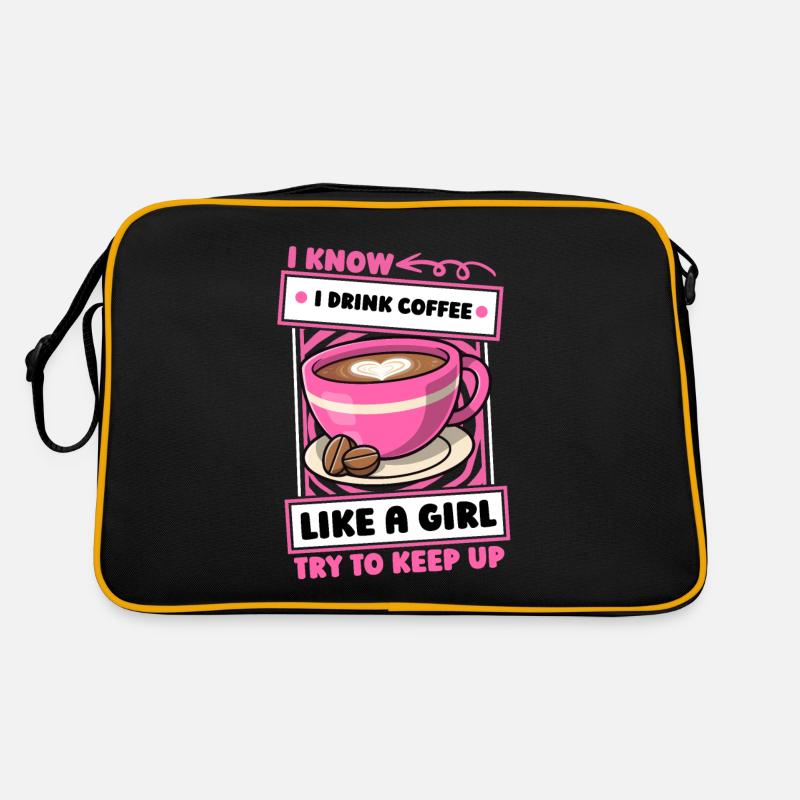 Kaffee Cafe Mädchen - Retro Tasche - Schwarz/Gold