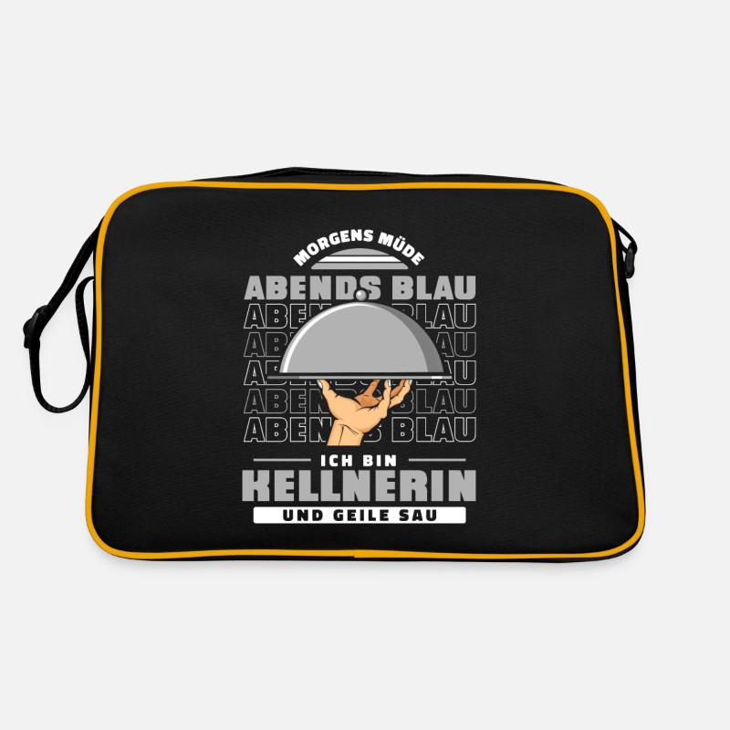 Kellner Kellnerin Morgens Müde Abends Blau Retro Tasche