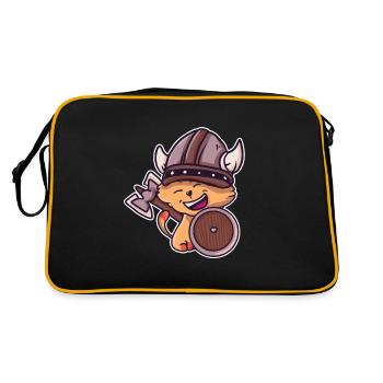 Wikinger Katze Kinder Valhalla Krieger - Retro Tasche - Schwarz/Gold - Hinten