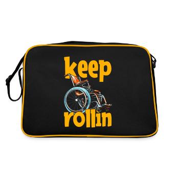 Rollstuhl Rollstuhlfahrer Witzig Keep Rollin - Retro Tasche - Schwarz/Gold - Hinten