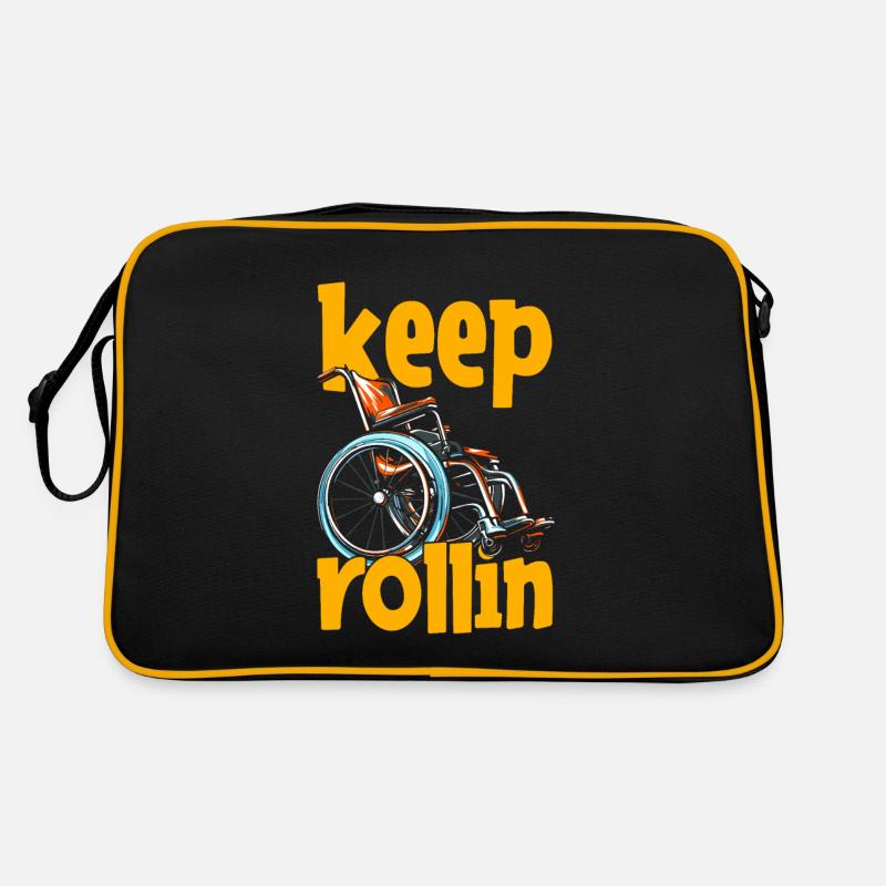 Rollstuhl Rollstuhlfahrer Witzig Keep Rollin - Retro Tasche - Schwarz/Gold