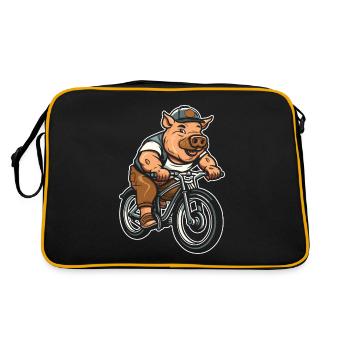 Schwein Schweinebauer Radfahren - Retro Tasche - Schwarz/Gold - Hinten