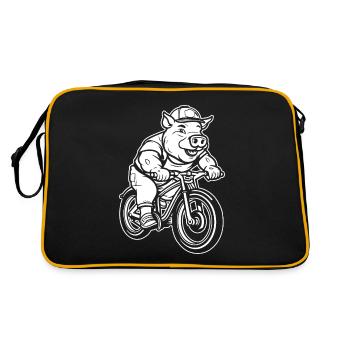 Schwein Schweinebauer Radfahren - Retro Tasche - Schwarz/Gold - Hinten