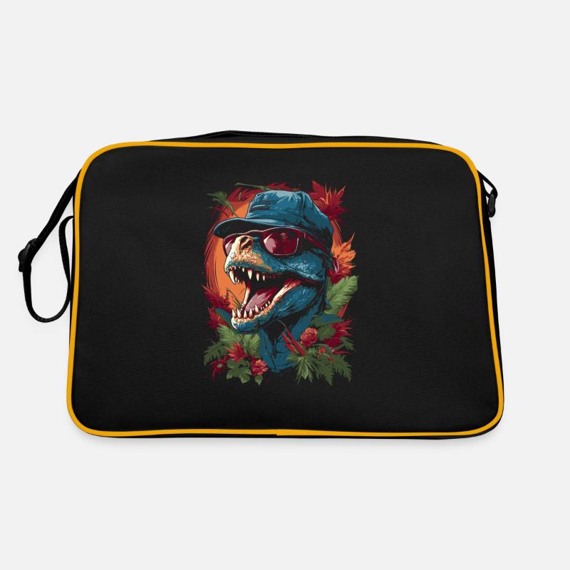 Trex T Rex Dino Sonnenbrille - Retro Tasche - Schwarz/Gold