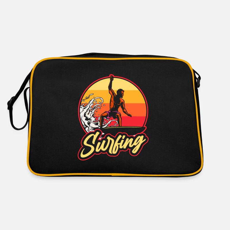 Surfer Surfen Cool Retro Surfer Vintage Surf - Retro Tasche - Schwarz/Gold