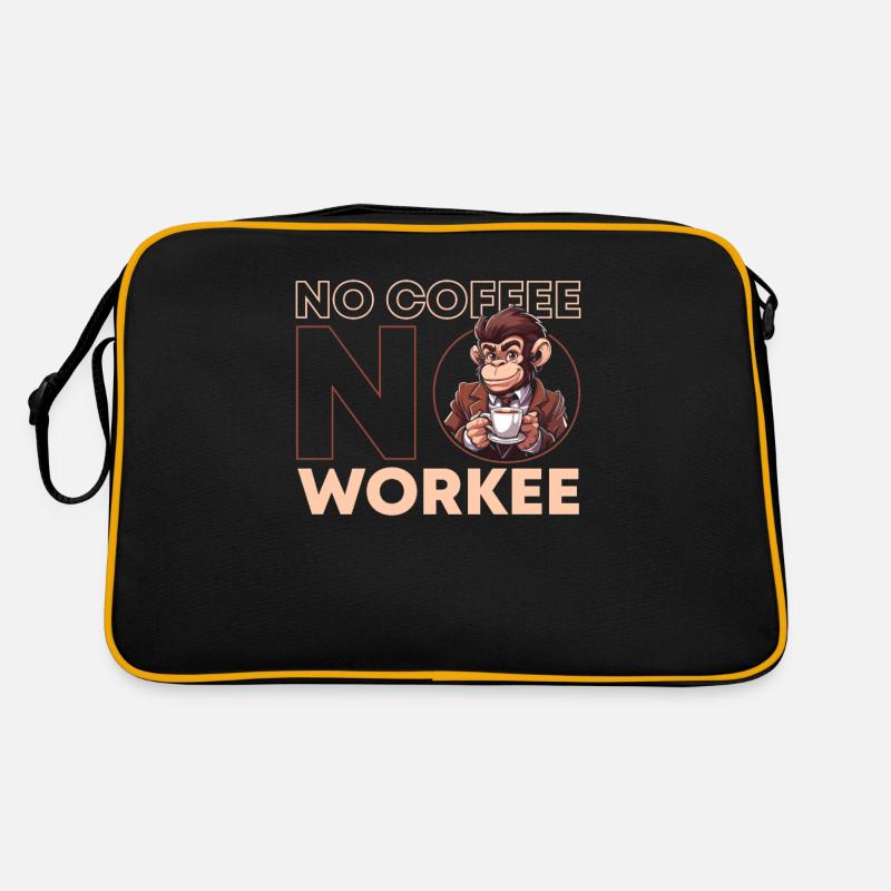 Kaffee Cafe Affe No Coffee No Workee - Retro Tasche - Schwarz/Gold